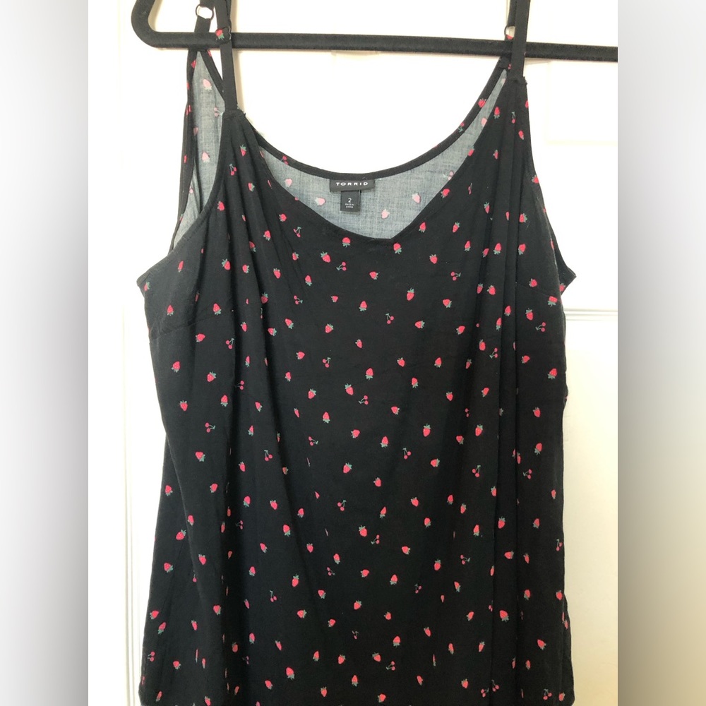 Torrid size 2 v neck tank strawberries and cherries print